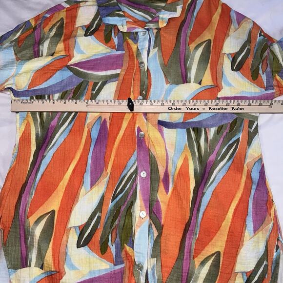 Soft Surroundings Shirt Size XL Multicolor Peregrine Tunic Blouse Fiery Strip LS - Picture 8 of 12